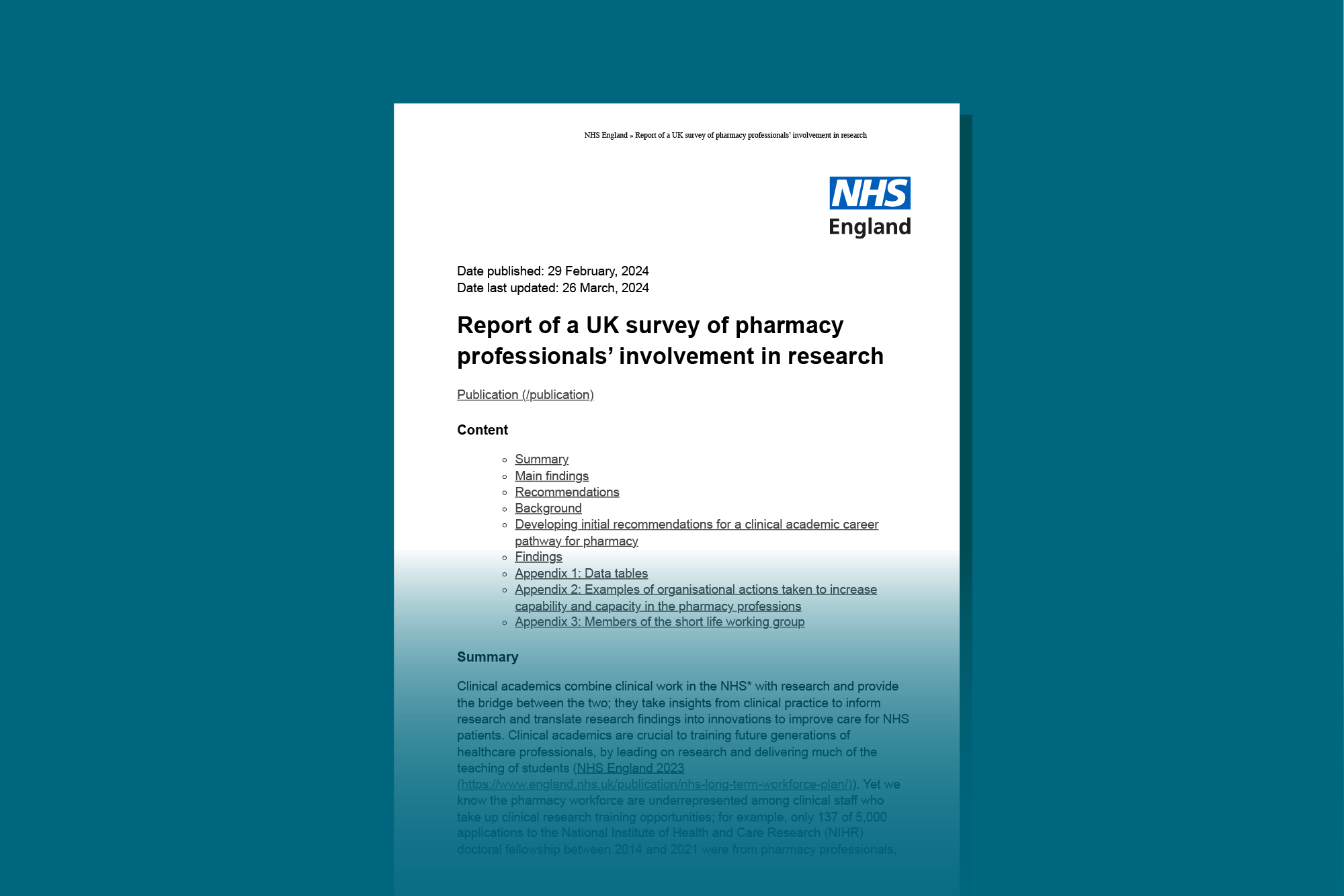 Blue background showing the first page of the report