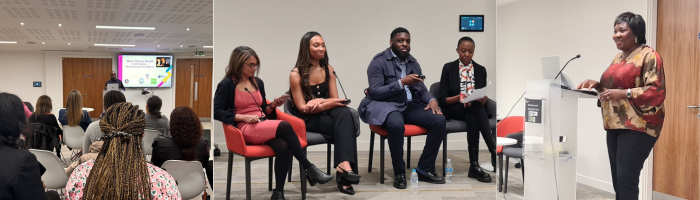 A row of people sitting on chairs listening to a speaker at one of RCPharm's Black History Month events