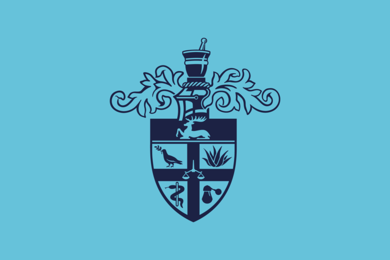 Light blue background, navy RCPharm crest on top