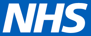 NHS logo - white on blue