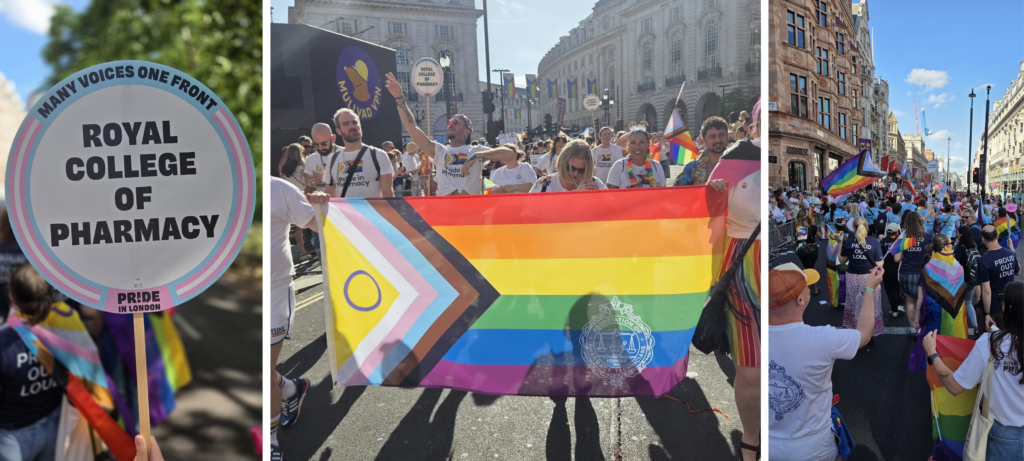College of 3 images of RCPharm workers at Pride 2026