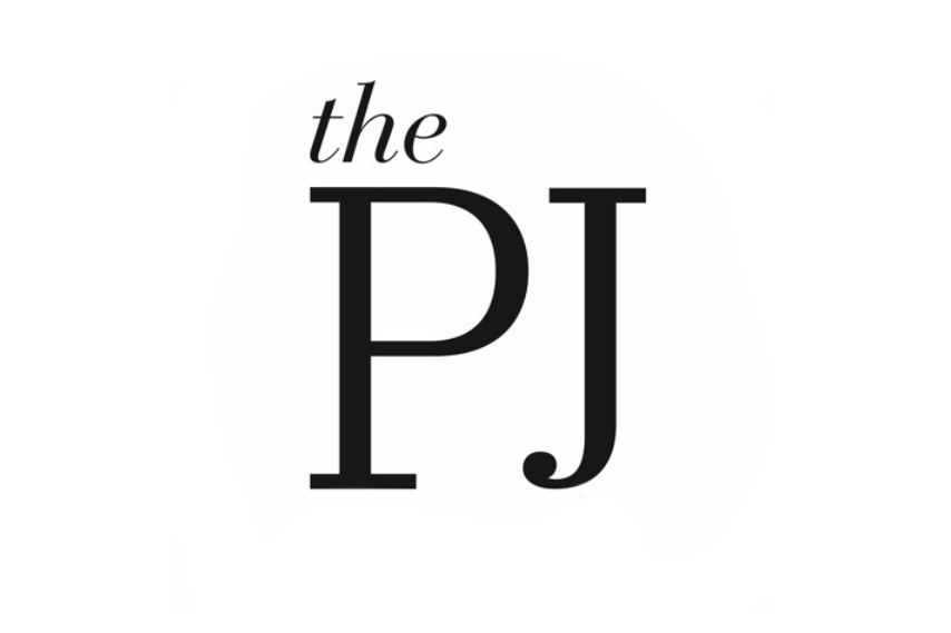 White background and in black 'The PJ'