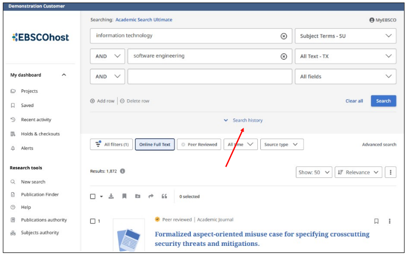 A screenshot of EBSCO's database, providing a tutorial.