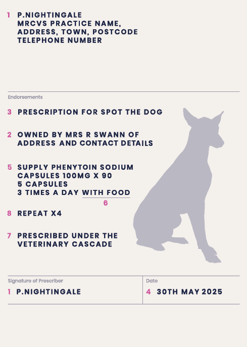 An electronic signature example of a prescriber for a dog.