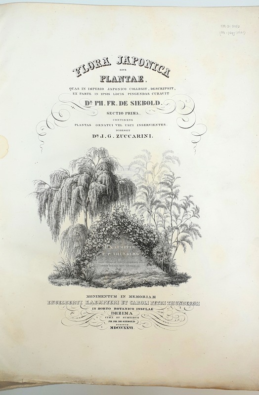The title page of Flora Japonica, written by Philipp Franz von Siebold.