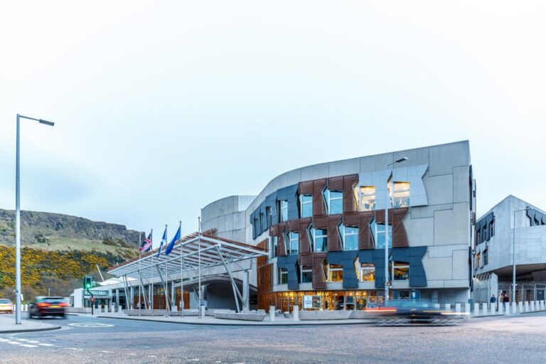 Exterior of the Scottish Parliament building in Edinburgh.